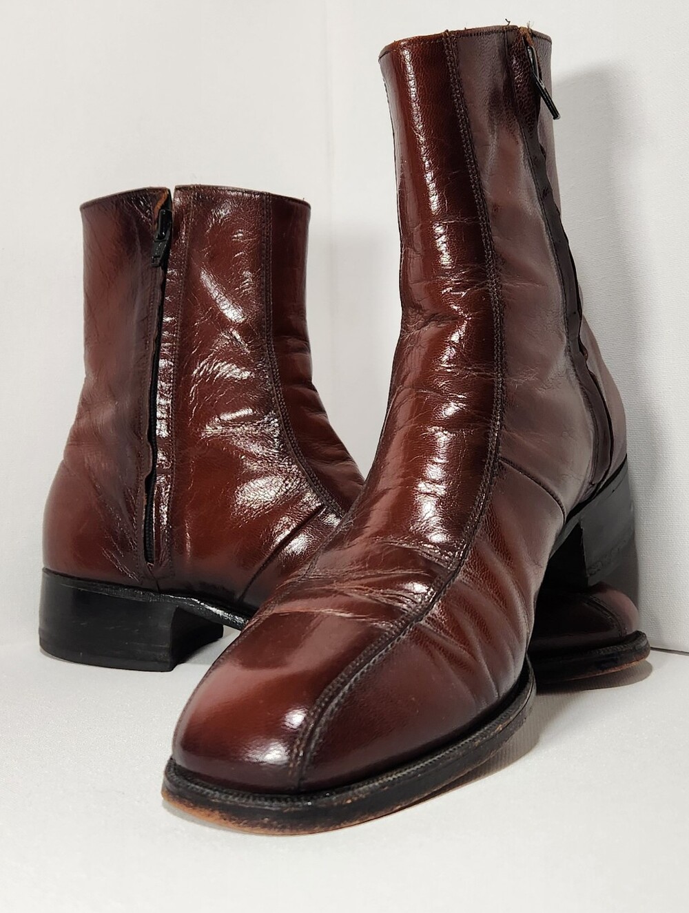 Florsheim Brown Leather Biker Boots - Classic Zip Boot 9